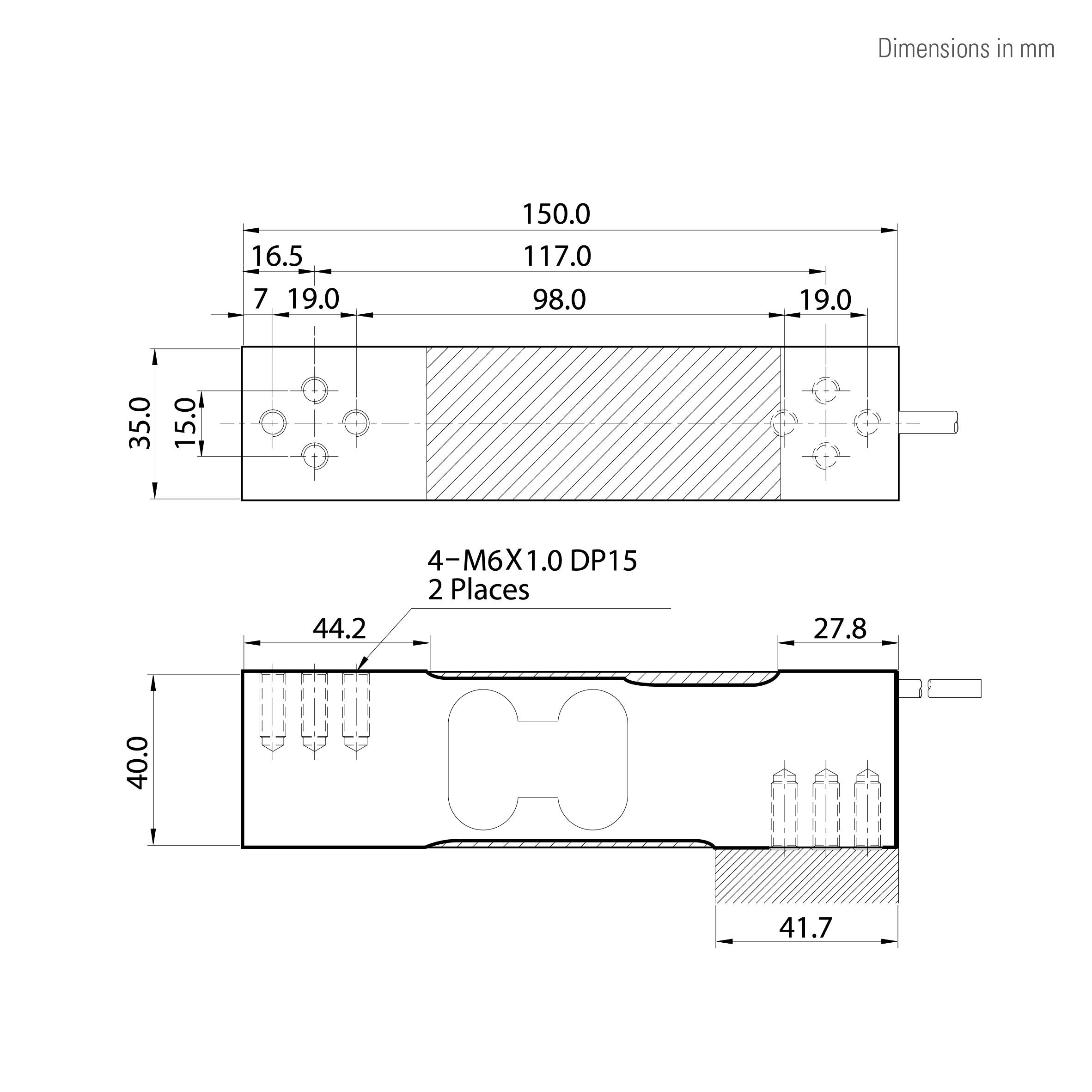 CAS BCL Singlepoint Wägezelle, 150kg (max), 150x35x40mm, 15V (max)