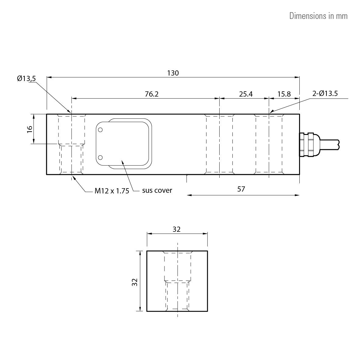 CAS BSA einseitige Stabwägezelle, eichfähig (OIML C3), IP66, 1t (max), 130x32x32 mm, 15V (max)