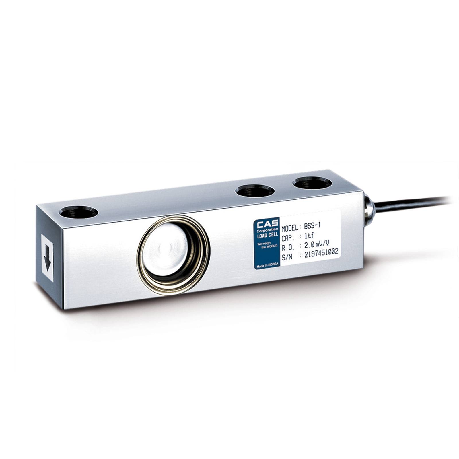 CAS BSS einseitige Stabwägezelle, IP68, eichfähig (OIML C3), 1t (max), 130x32x32 mm, 15V (max)