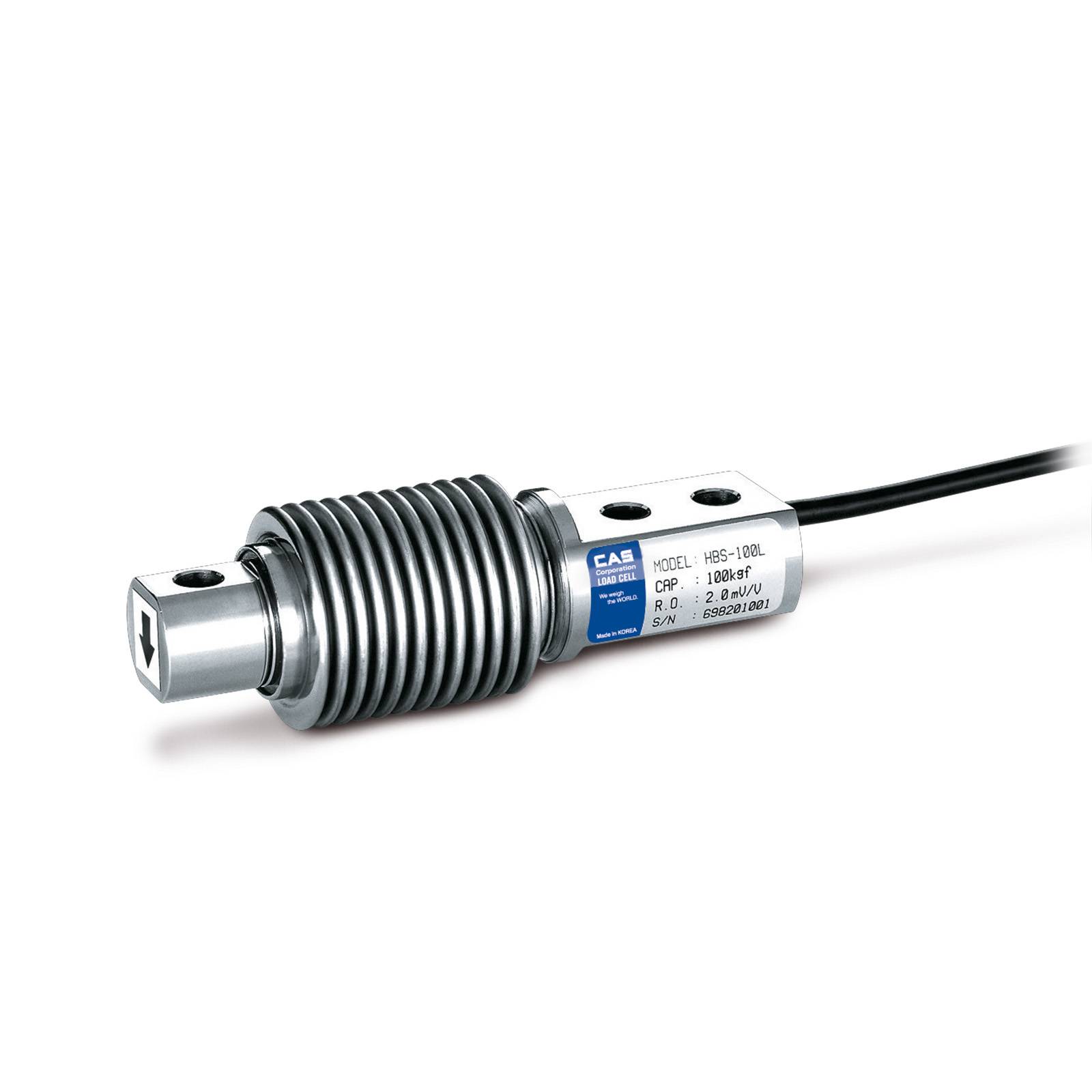 CAS HBS Biegestab-Wägezelle, Edelstahl, IP67, eichfähig (OIML C3), 200kg (max), 120x40x40 mm, 15V (max)