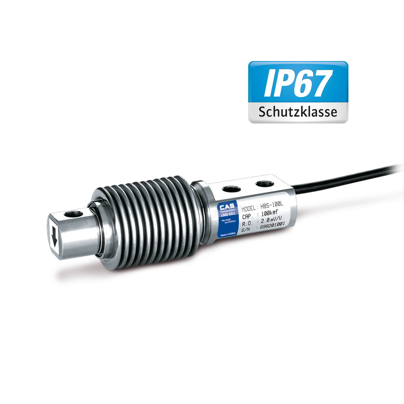 CAS HBS Biegestab-Wägezelle, Edelstahl, IP67, eichfähig (OIML C3), 200kg (max), 120x40x40 mm, 15V (max)