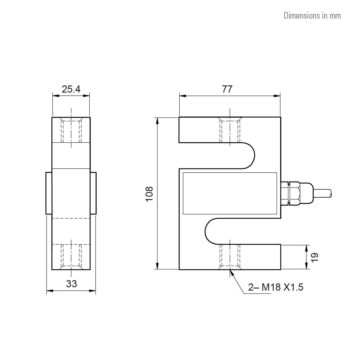 CAS SBA Zugkraft-Wägezelle, Edelstahl, IP65, eichfähig (OIML C3), 3000kg (max), 77x33x108 mm, 15V (max)