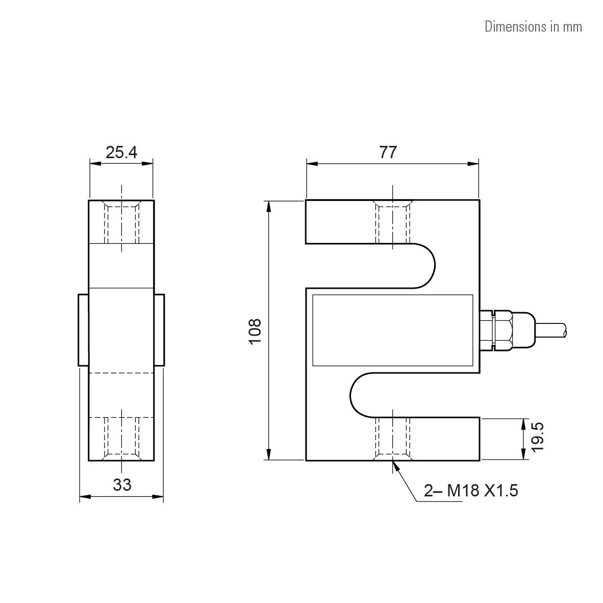 CAS SBA Zugkraft-Wägezelle, Edelstahl, IP65, eichfähig (OIML C3), 5000kg (max), 77x33x108 mm, 15V (max)