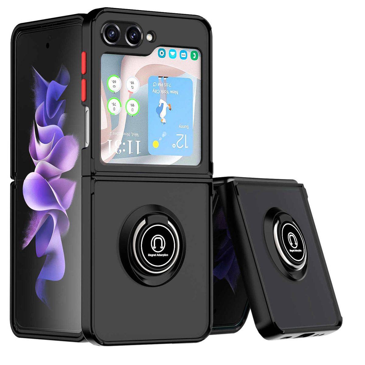 Für Samsung Galaxy Z Flip5 5G Ring Magnet Handy Hülle Schwarz / Rot