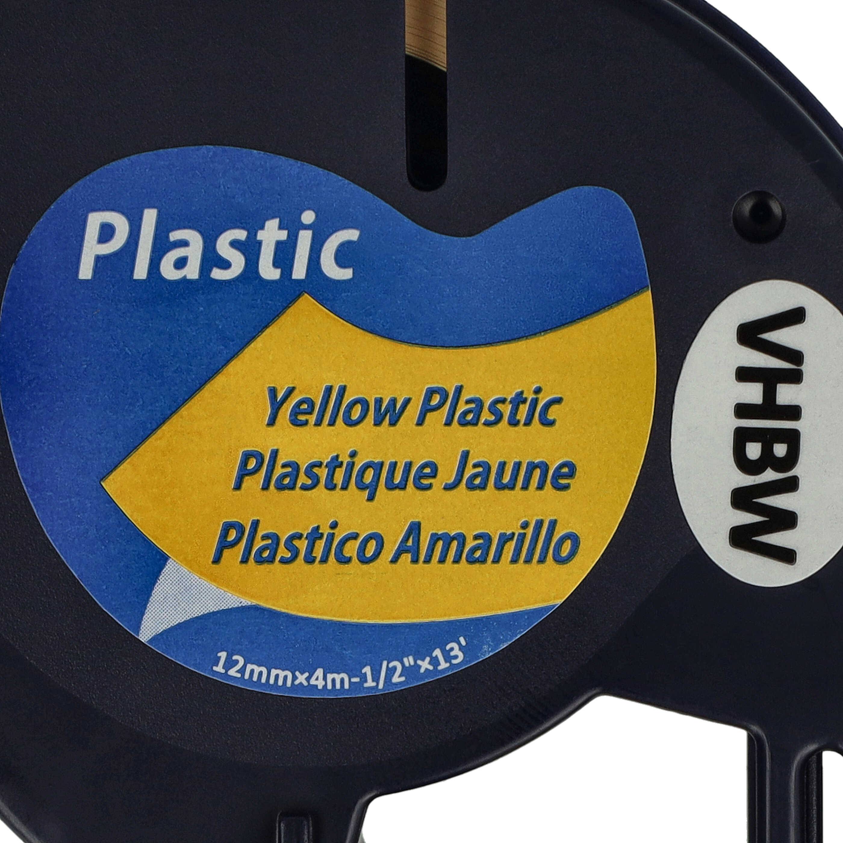 vhbw Schriftband-Kassette Plastik Ersatz für Dymo 91222, S0721670 für Etiketten-Drucker 4m x 12mm Schwarz auf Gelb, Kunststoff