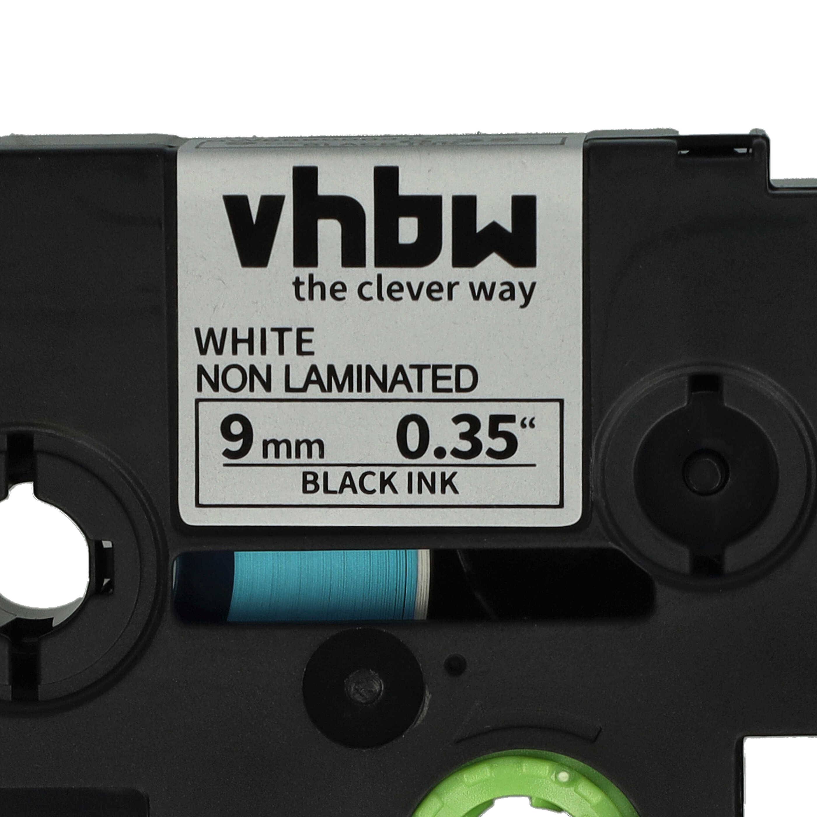 vhbw Schriftband-Kassette kompatibel mit Brother P-Touch P700, H100R Etiketten-Drucker 8m x 9mm Schwarz auf Weiß, Kunststoff