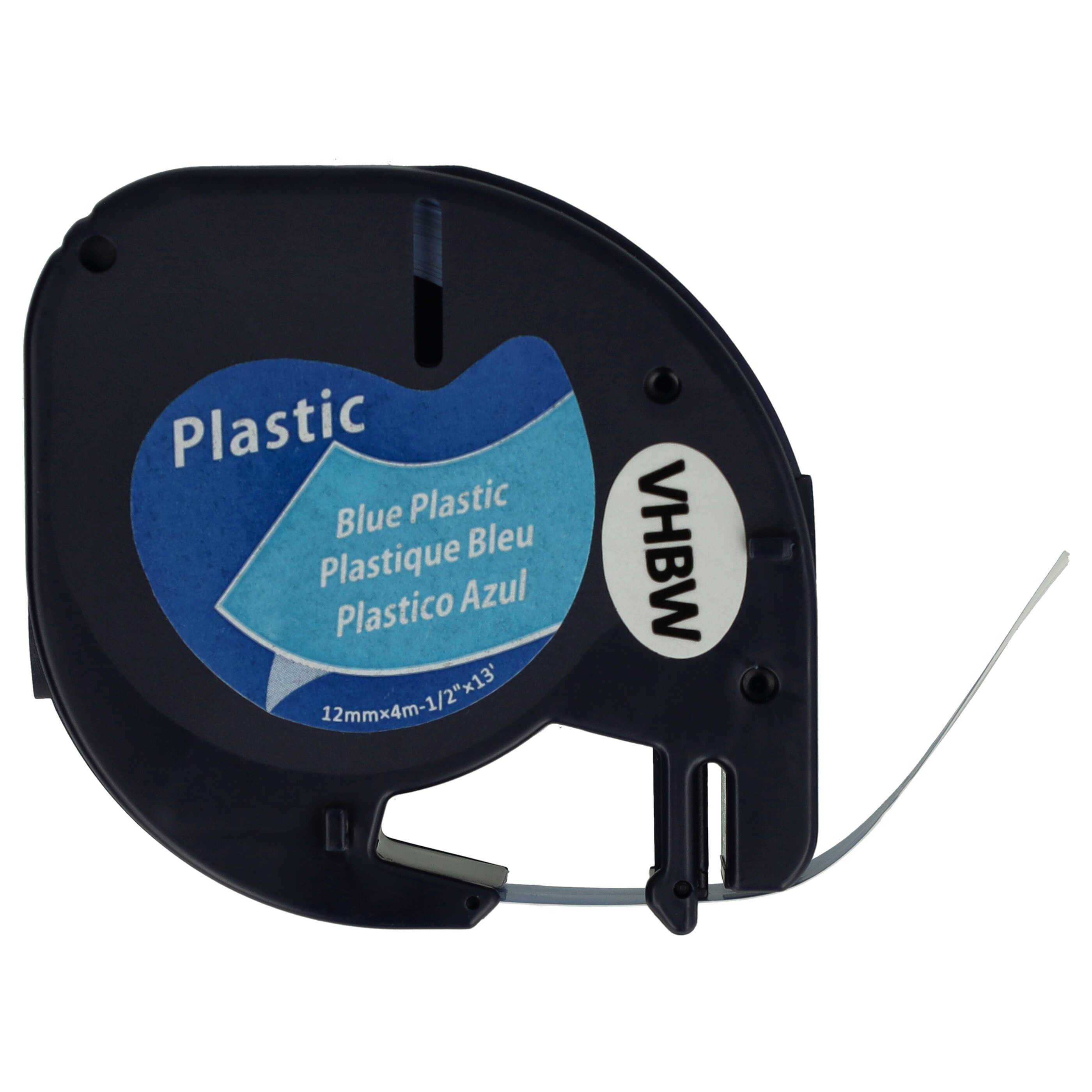 vhbw Schriftband-Kassette Plastik kompatibel mit Dymo LetraTag LT-100T, LT-100H, 2000 Etiketten-Drucker 4m x 12mm Schwarz auf Blau, Kunststoff