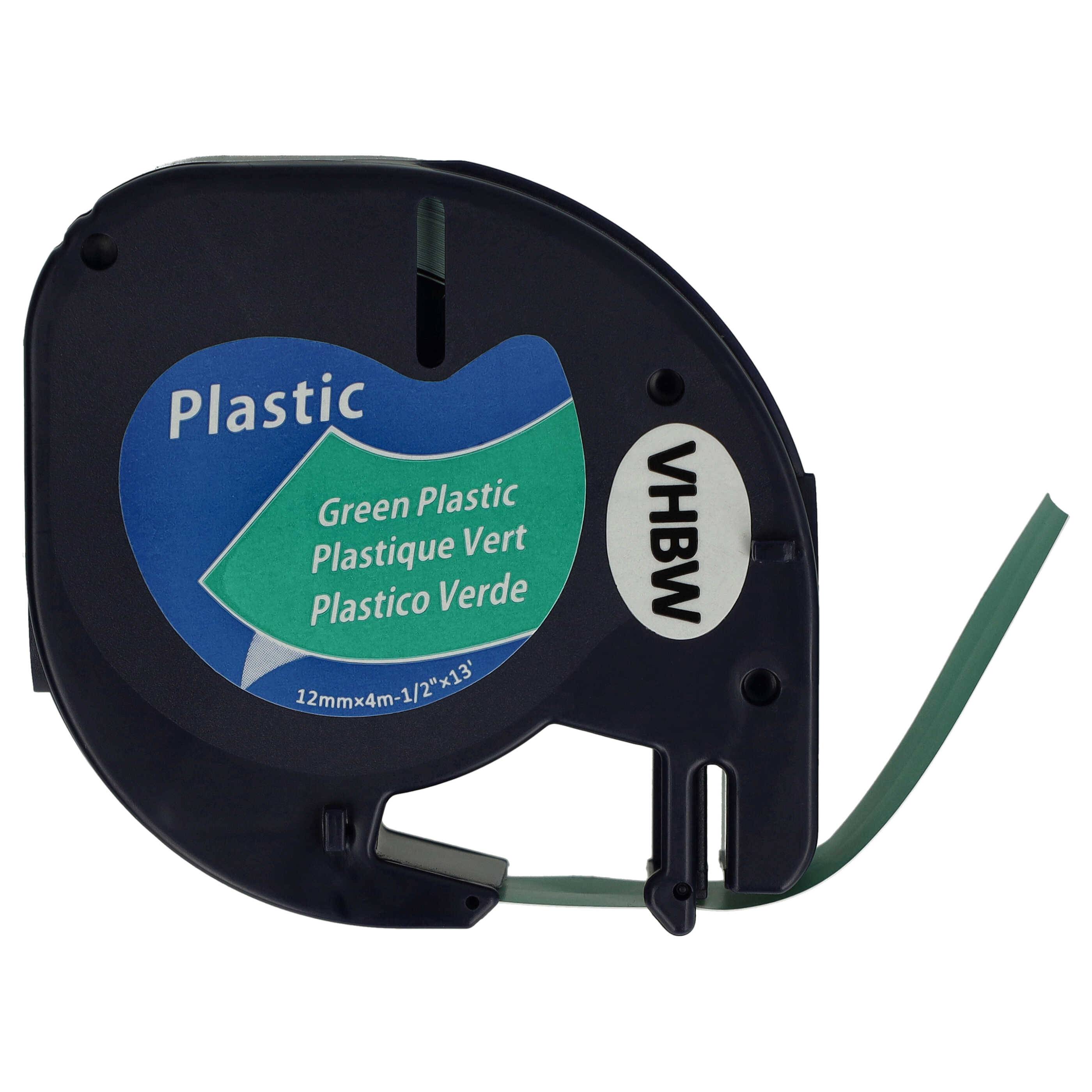 vhbw Schriftband-Kassette Plastik Ersatz für Dymo S0721640, 91224 für Etiketten-Drucker 12mm Schwarz auf Grün, Kunststoff