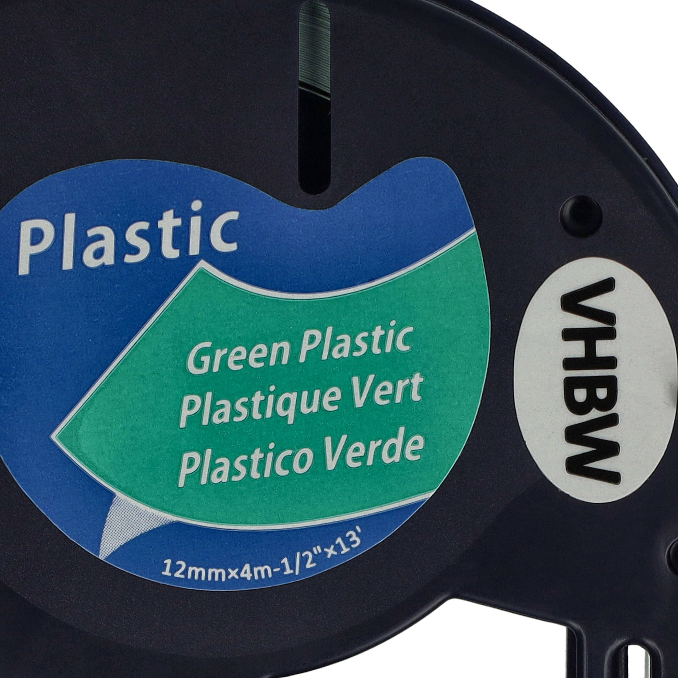vhbw Schriftband-Kassette Plastik Ersatz für Dymo S0721640, 91224 für Etiketten-Drucker 12mm Schwarz auf Grün, Kunststoff