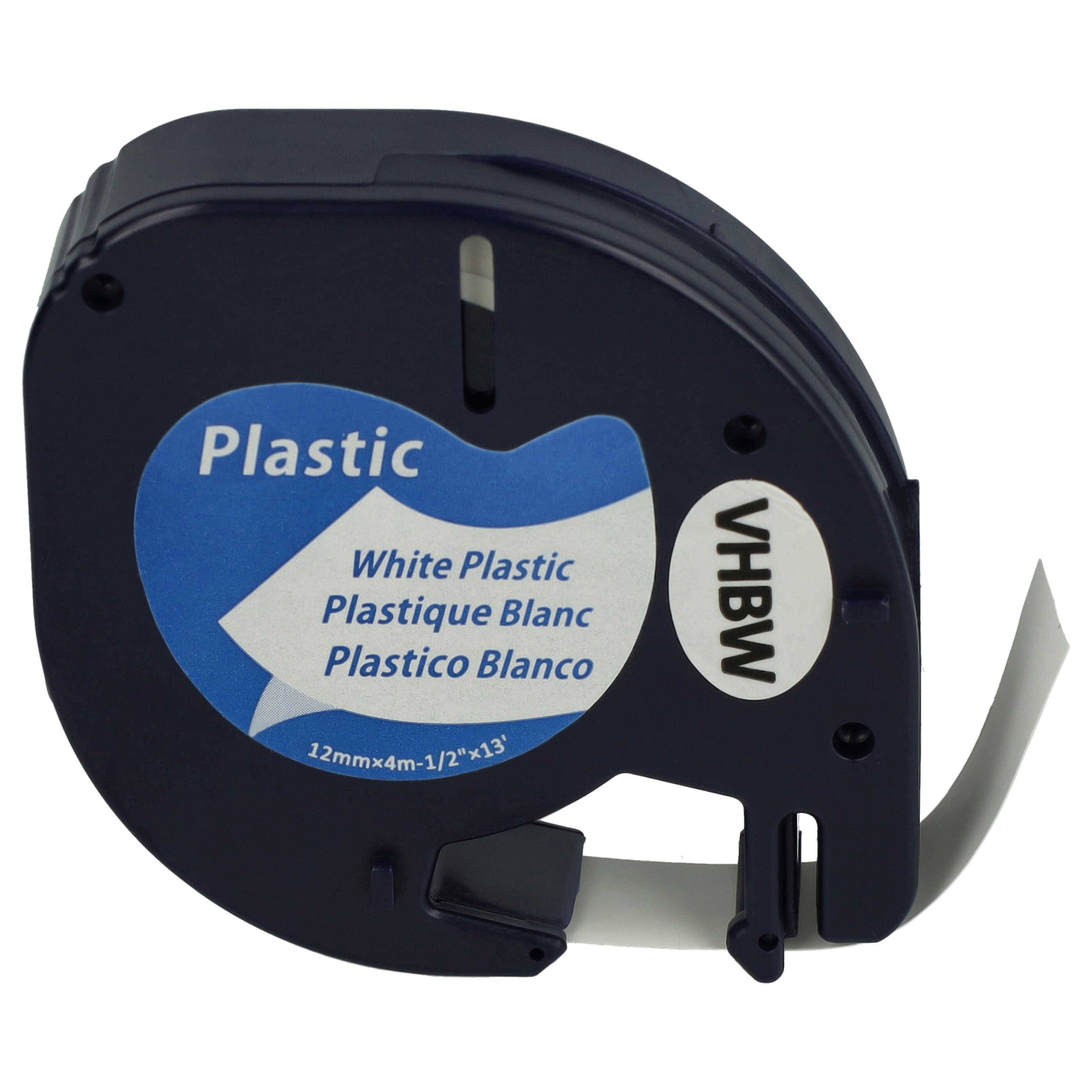vhbw Schriftband-Kassette Plastik kompatibel mit Dymo LetraTag LT-100T, LT-100H, 2000 Etiketten-Drucker 4m x 12mm Schwarz auf Weiß, Kunststoff