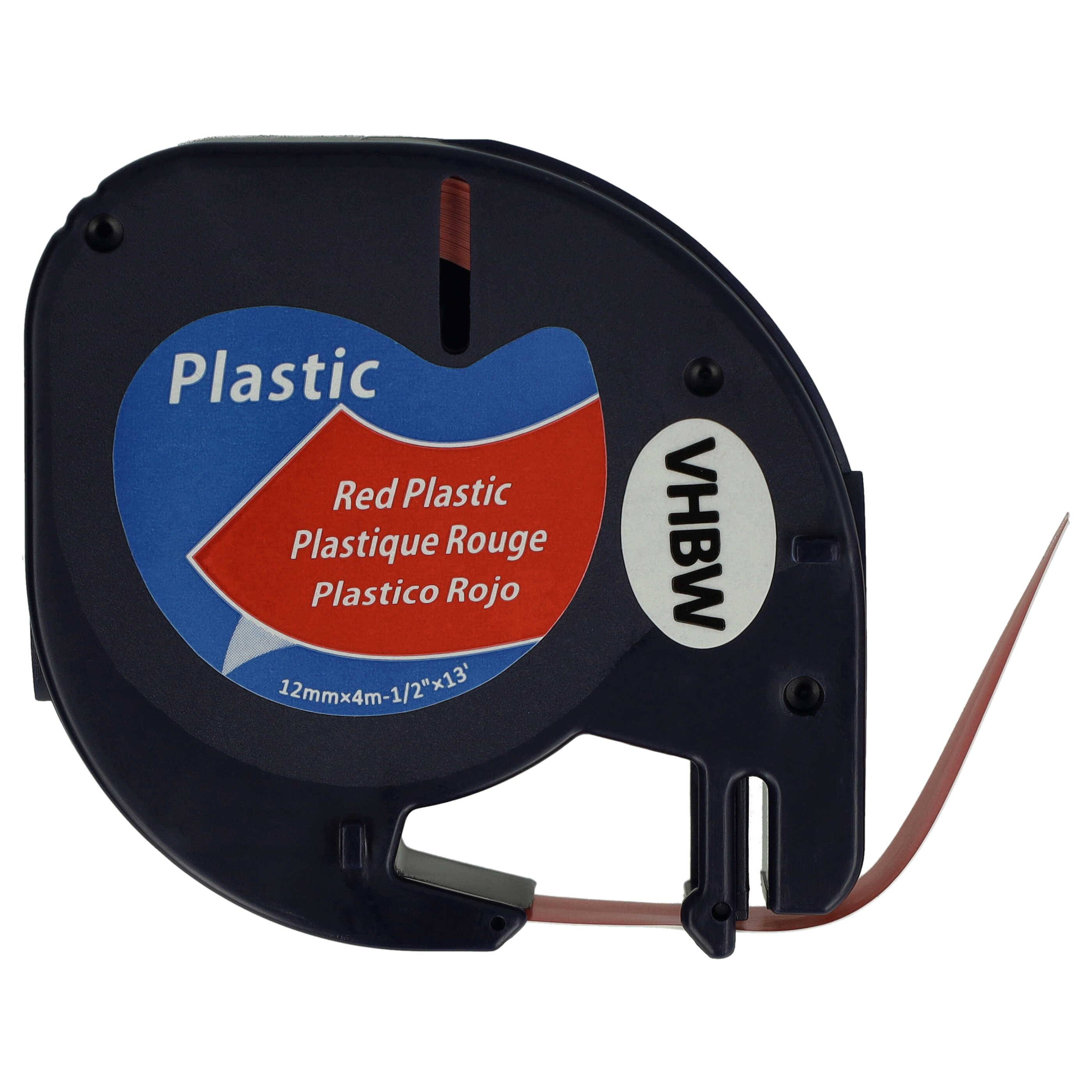 vhbw Schriftband-Kassette Plastik kompatibel mit Dymo LetraTag Plus LT-100T, Plus LT-100H Etiketten-Drucker 4m x 12mm Schwarz auf Rot, Kunststoff