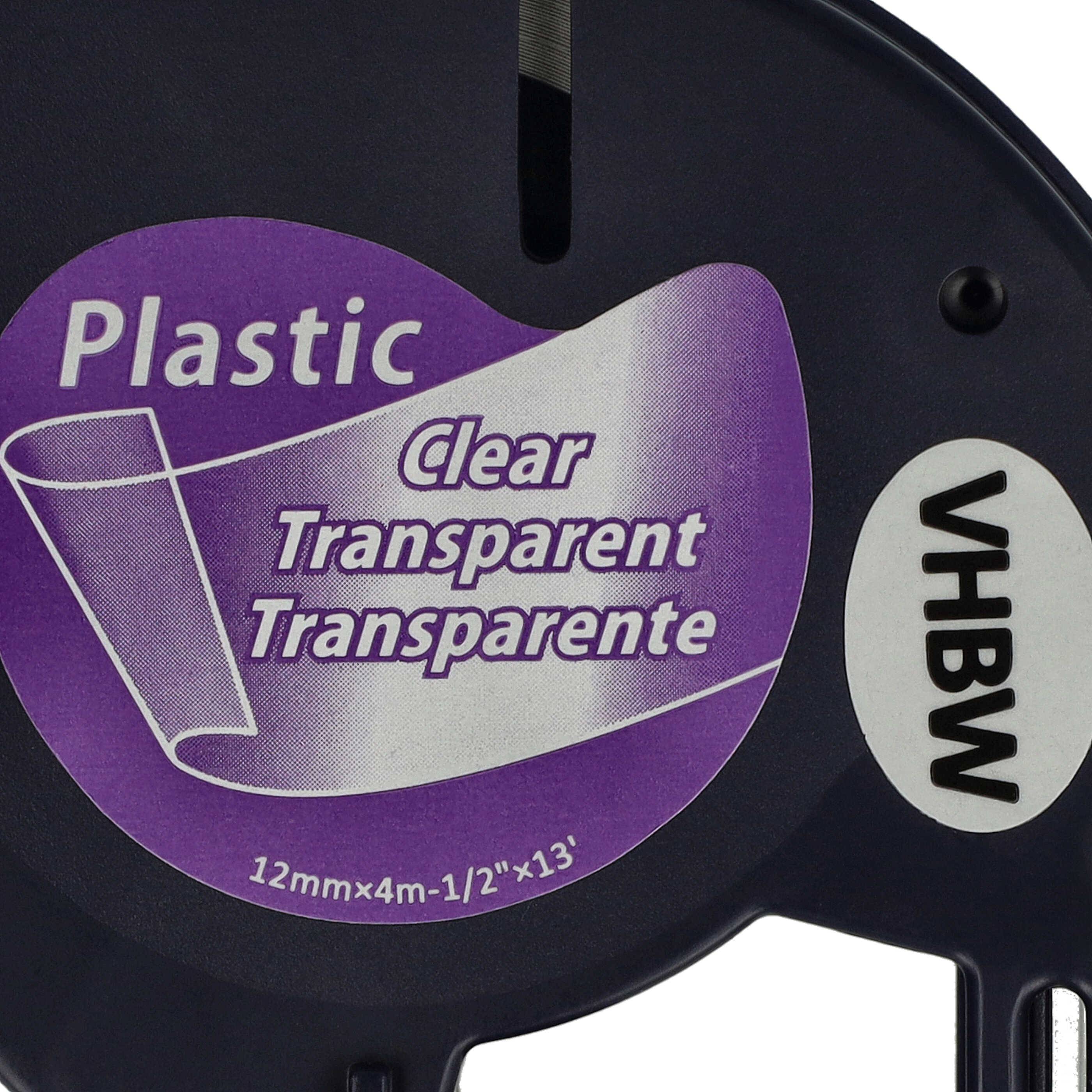 vhbw Schriftband-Kassette Plastik Ersatz für Dymo S0721530, 16951 für Etiketten-Drucker 12mm Schwarz auf Transparent, Kunststoff