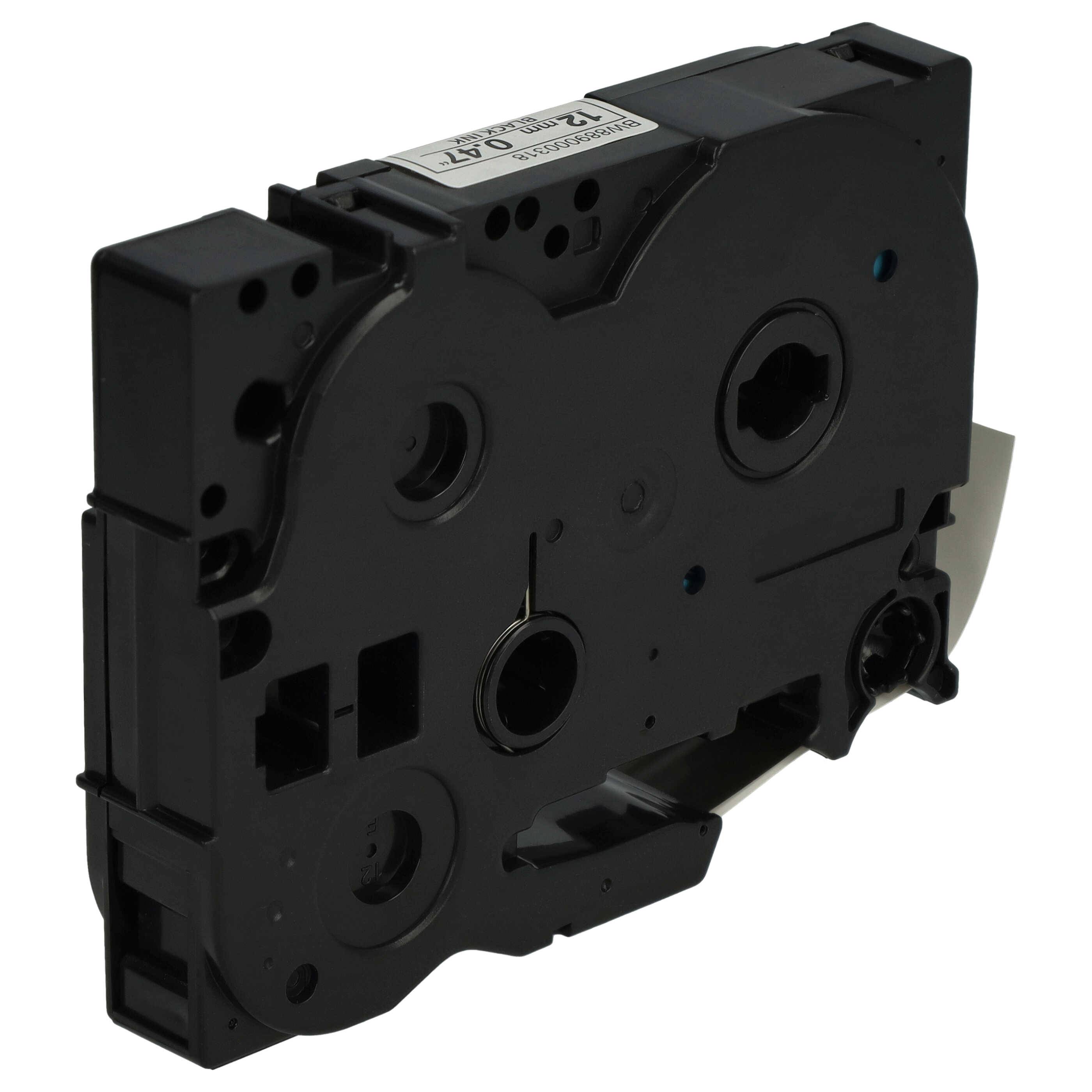 vhbw Schriftband-Kassette kompatibel mit Brother P-Touch 1850CC | 1850, 1880, 18R, 1850VP Etiketten-Drucker 8m x 12mm Schwarz auf Weiß, Kunststoff