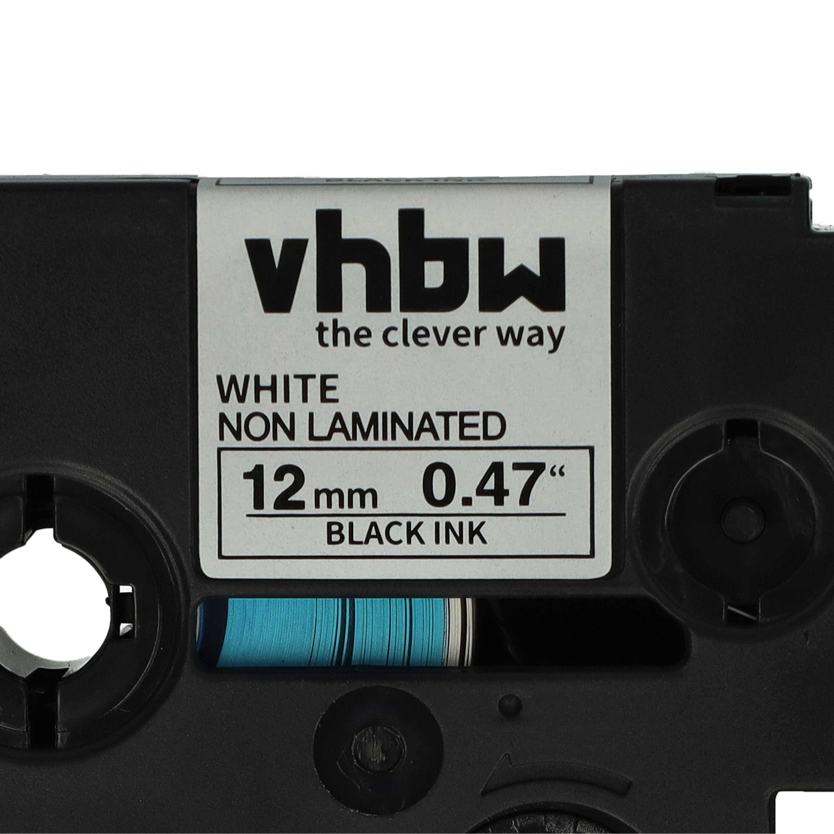 vhbw Schriftband-Kassette kompatibel mit Brother P-Touch 1850CC | 1850, 1880, 18R, 1850VP Etiketten-Drucker 8m x 12mm Schwarz auf Weiß, Kunststoff