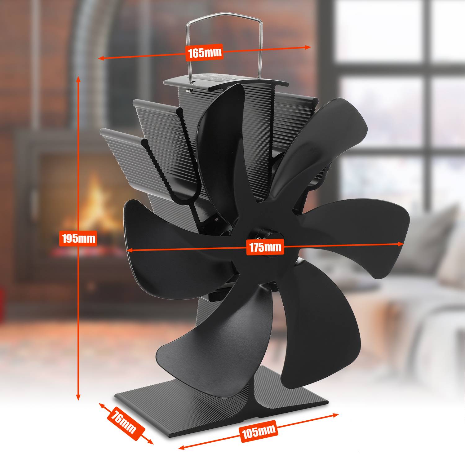 Kaminofen Ventilator 6 Blatt Gebläse für Ofen 50-350°C Kaminventilator stromlos wärmebetrieben