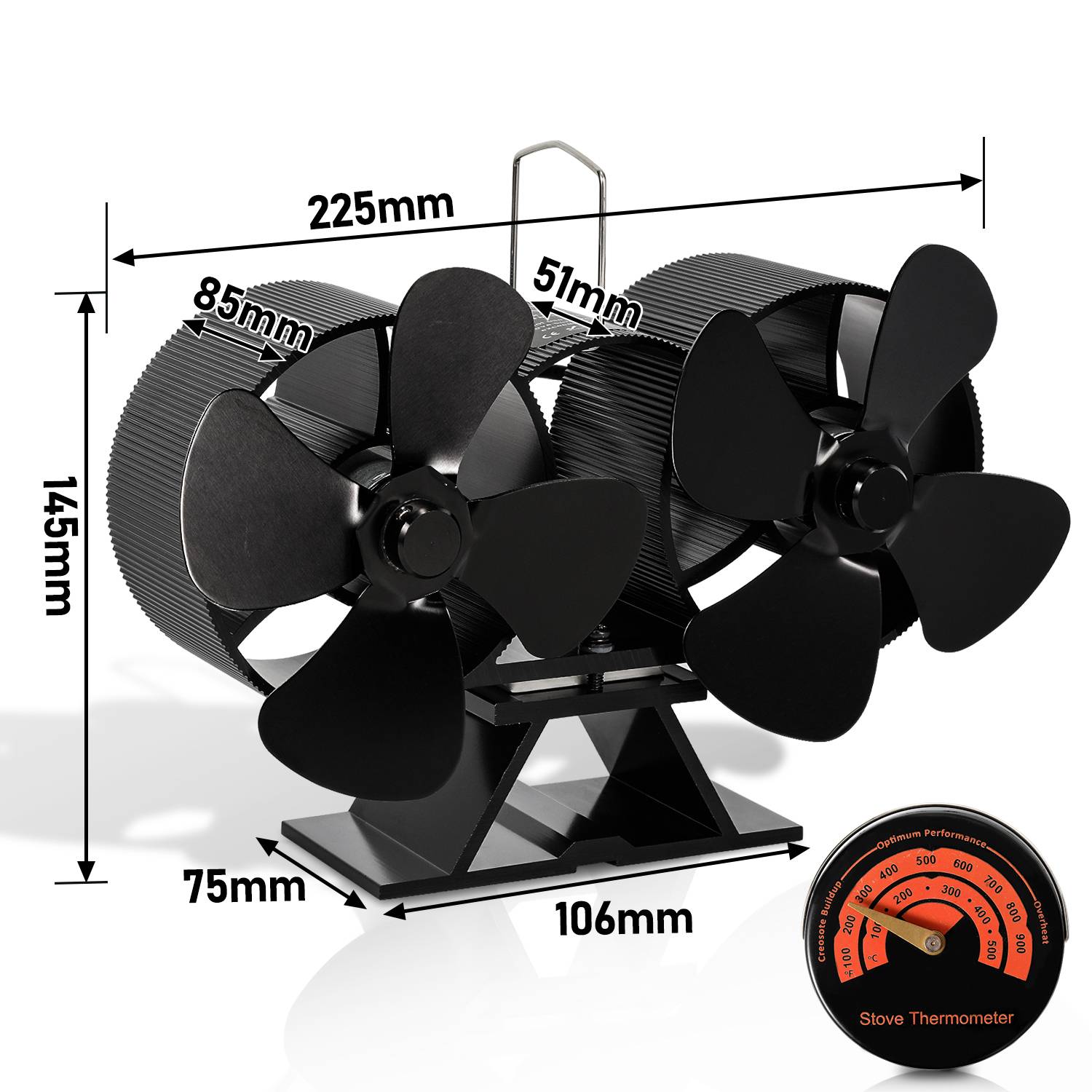Kaminofen Ventilator 8 Flügel Gebläse für Ofen Kaminventilator stromlos wärmebetrieben