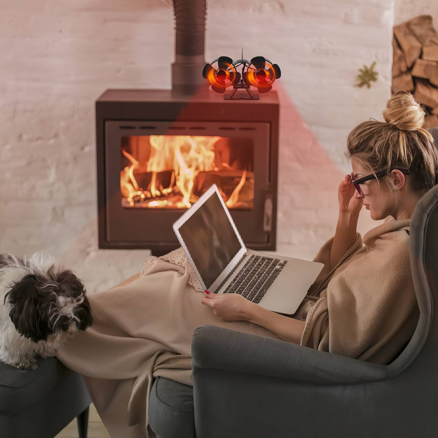 8 Blätter Kaminofen Ventilator Ofenventilator Gebläse Lüfter Stromloser Kaminventilator