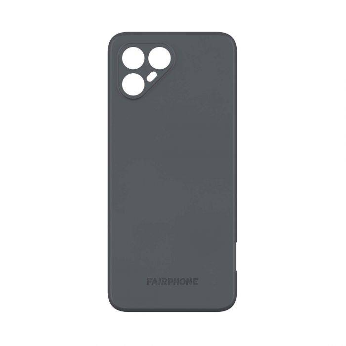 Dunkelgraue Smartphone-Hülle mit drei großen Kameraausschnitten und einem kleinen Ausschnitt oben links, dargestellt auf einem schlichten weißen Hintergrund.