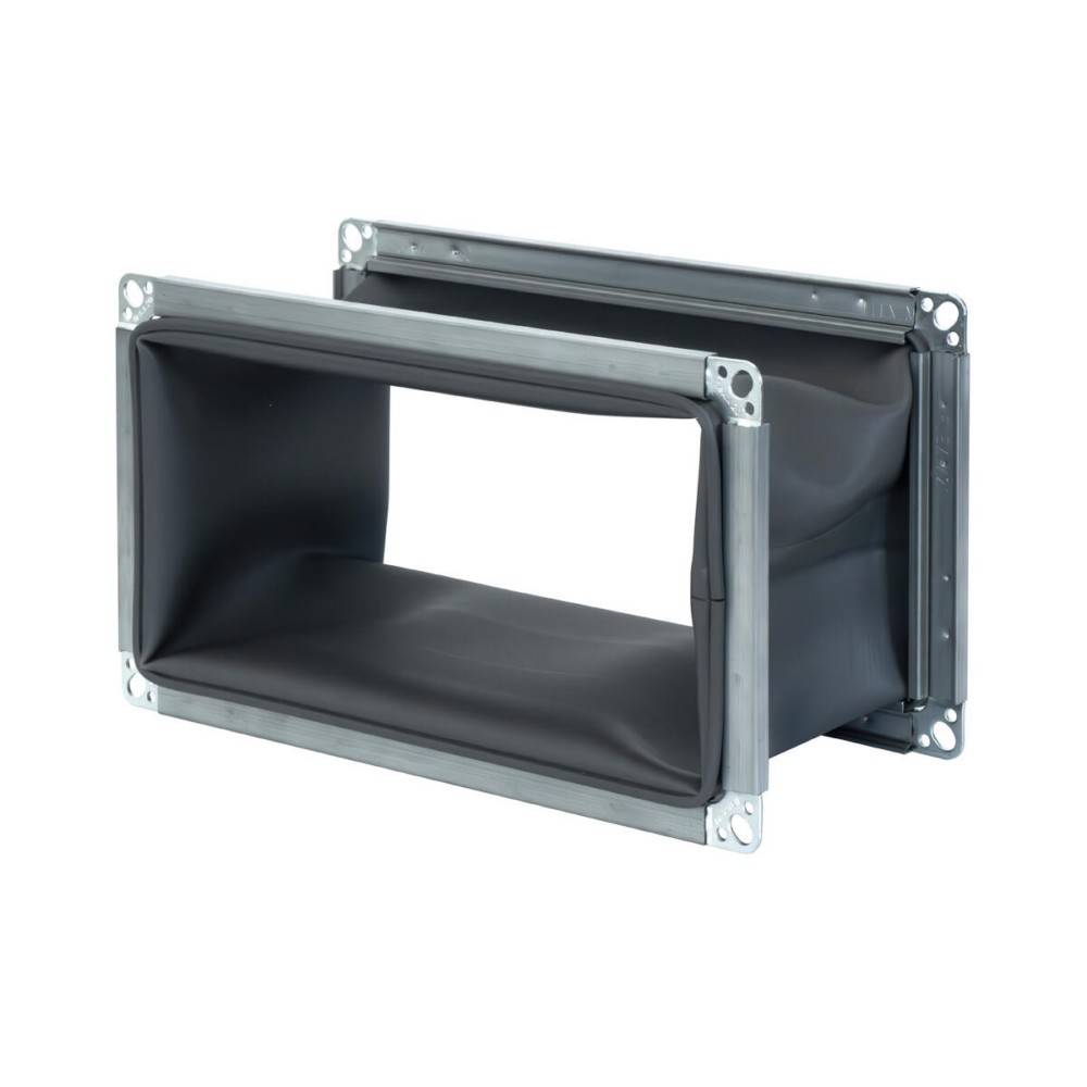 Flexibler rechteckiger HVAC-Kanalverbinder mit Metallmontagerahmen auf weißem Hintergrund.