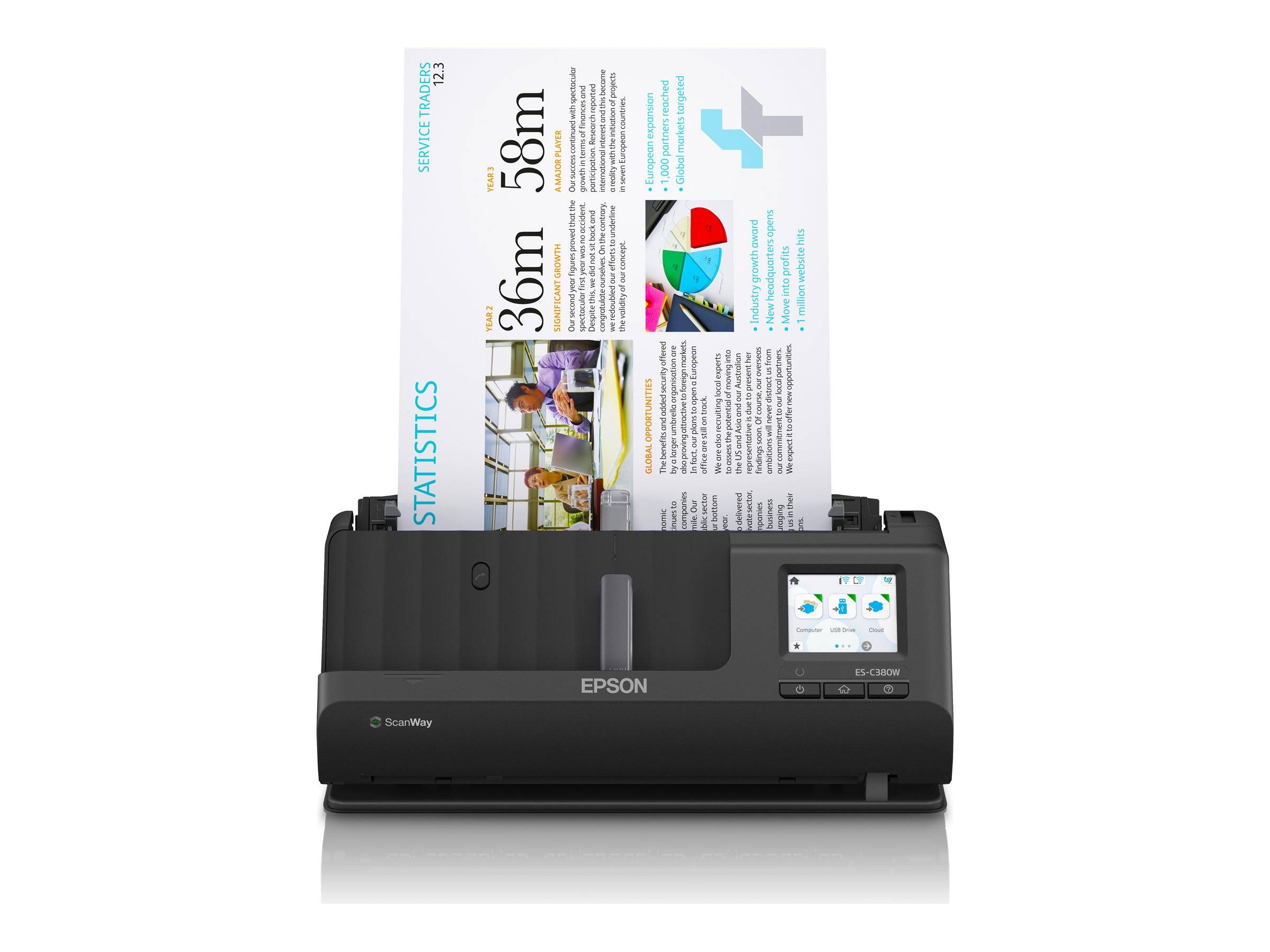 Epson ES-C380W - Einzelblatt-Scanner - Duplex - A4/Legal - 600 dpi x 600 dpi - automatischer Dokumenteneinzug (20 Seiten