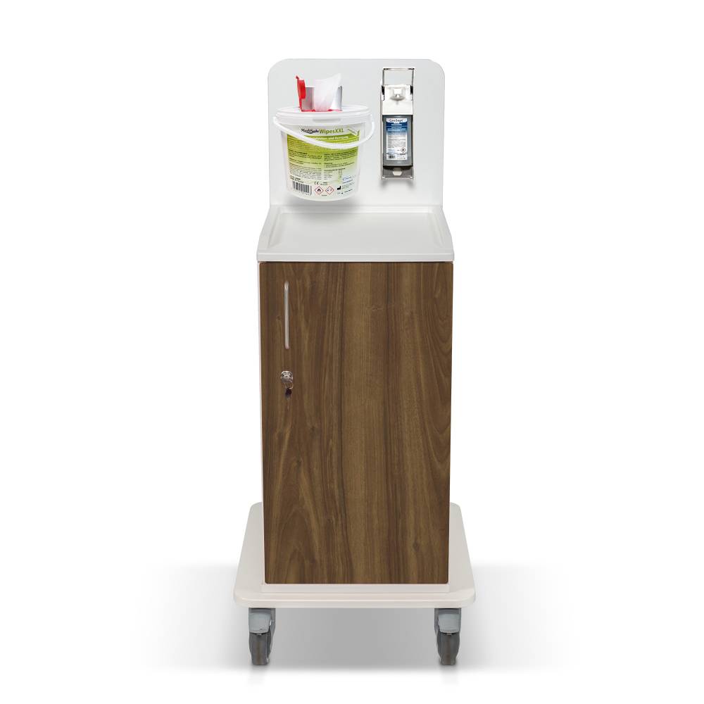 ETERNASOLID MULTICART koppelbarer Desinfektionswagen T11 mit Spenderhalterung und Desi-Spender, Walnuss