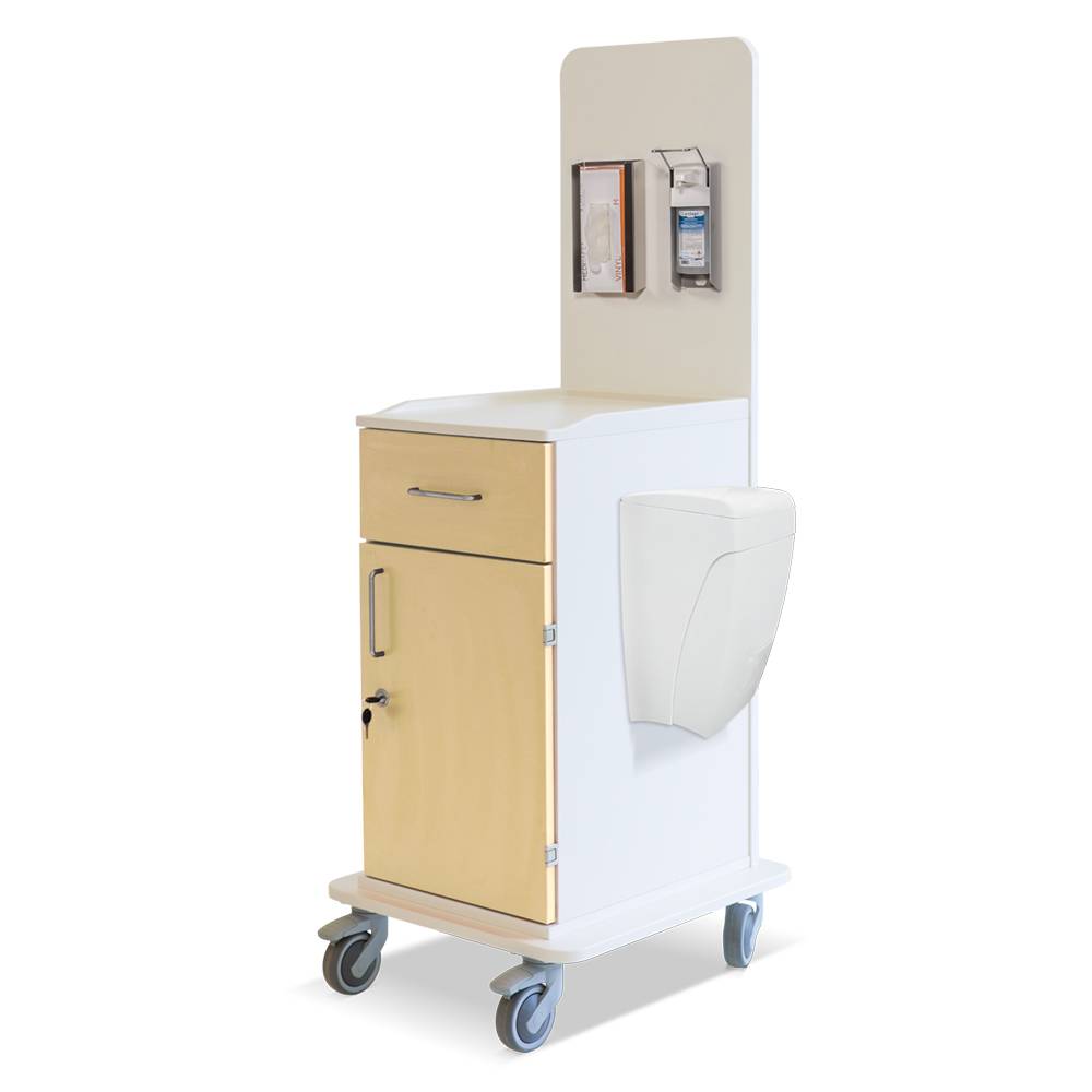 ETERNASOLID MULTICART koppelbarer Arbeitswagen T15 mit Mülleimer, Handschuhbox-Halterung und Desi-Spender, beige