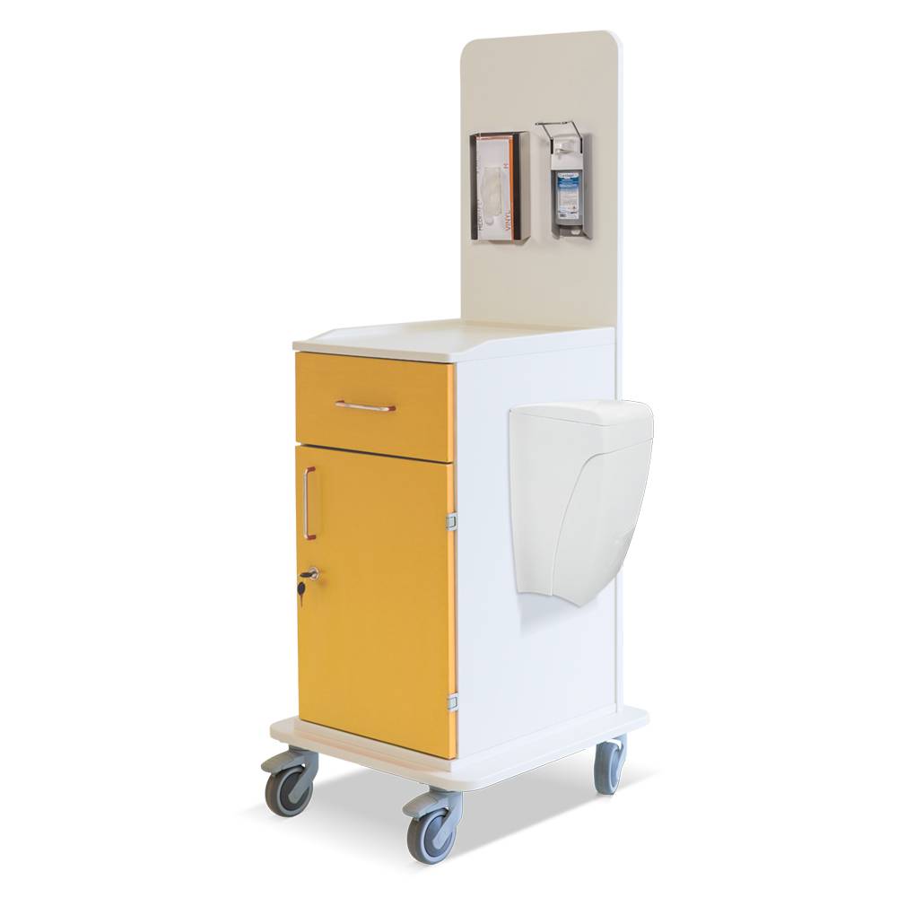 ETERNASOLID MULTICART koppelbarer Arbeitswagen T15 mit Mülleimer, Handschuhbox-Halterung und Desi-Spender, gelb