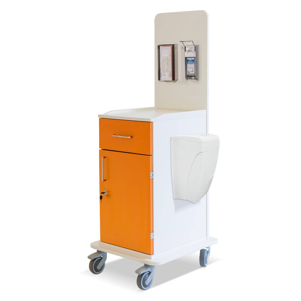 ETERNASOLID MULTICART koppelbarer Arbeitswagen T15 mit Mülleimer, Handschuhbox-Halterung und Desi-Spender, orange