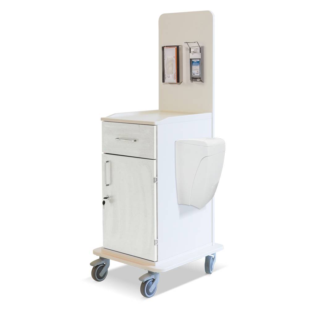 ETERNASOLID MULTICART koppelbarer Arbeitswagen T15 mit Mülleimer, Handschuhbox-Halterung und Desi-Spender, weiß