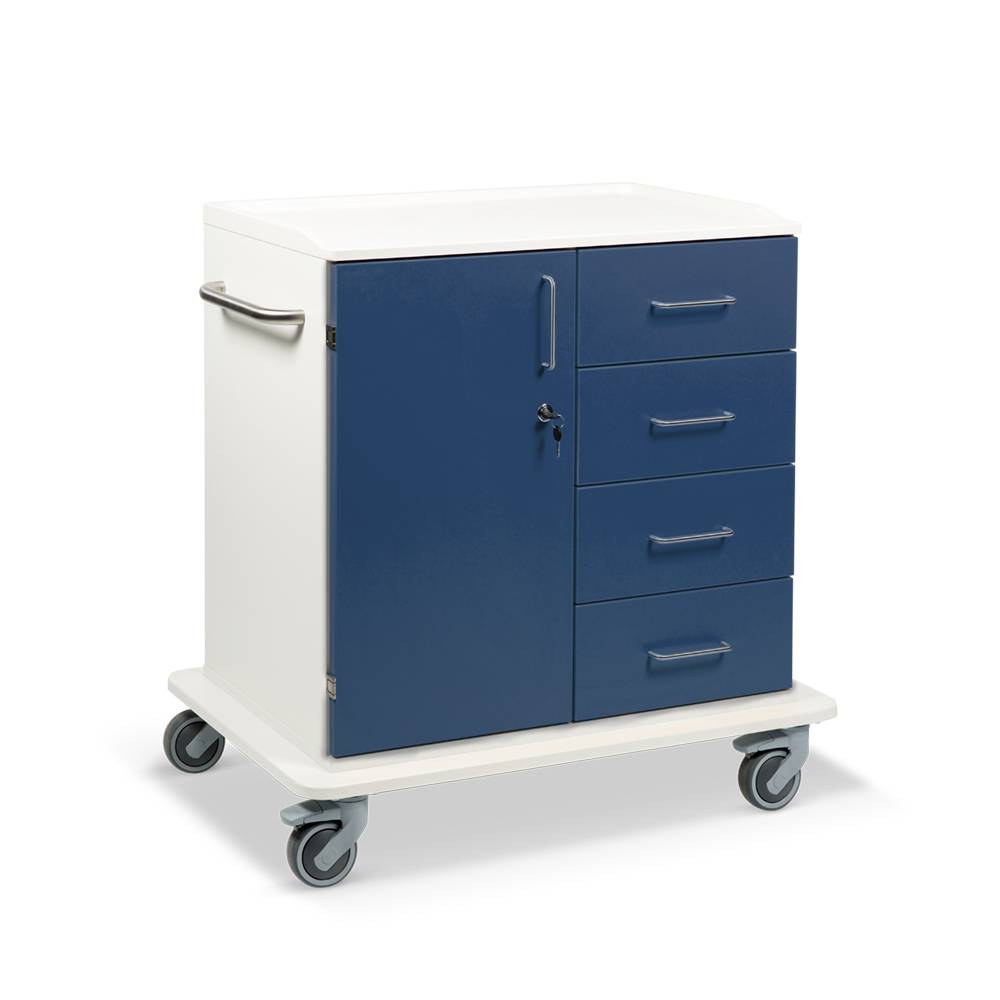ETERNASOLID MULTICART Multifunktionswagen T22 mit einer Drehtür links, 4 Schubladen rechts und Schiebegriff, blau
