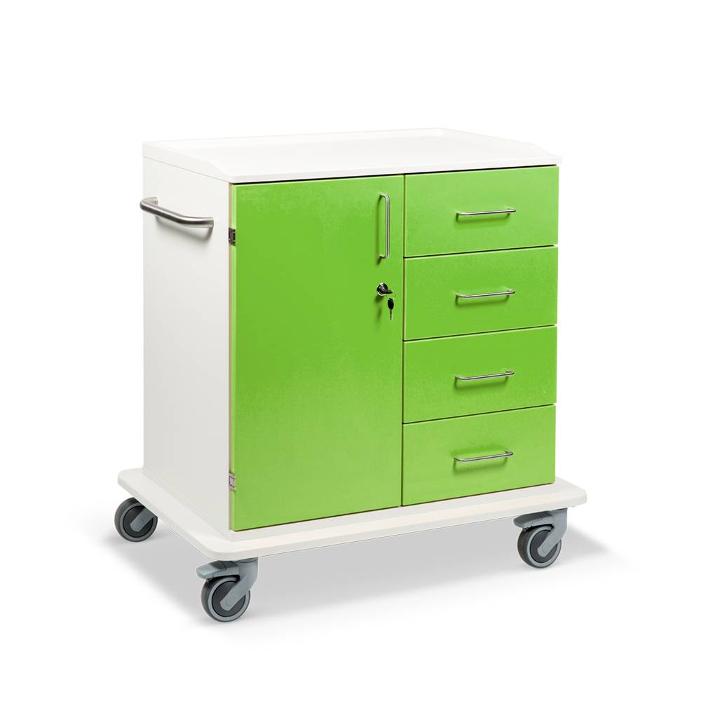 ETERNASOLID MULTICART Multifunktionswagen T22 mit einer Drehtür links, 4 Schubladen rechts und Schiebegriff, grün