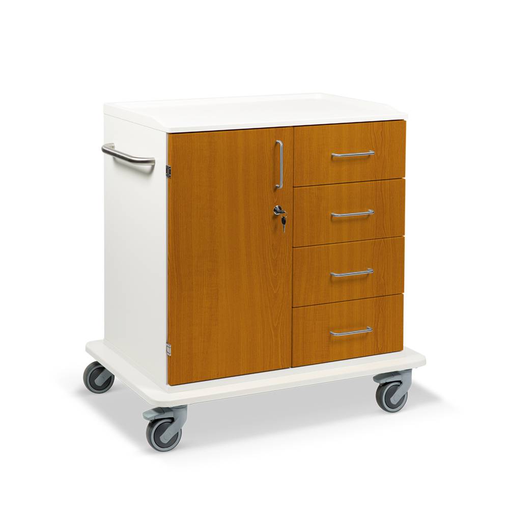 ETERNASOLID MULTICART Multifunktionswagen T22 mit einer Drehtür links, 4 Schubladen rechts und Schiebegriff, Kirsche