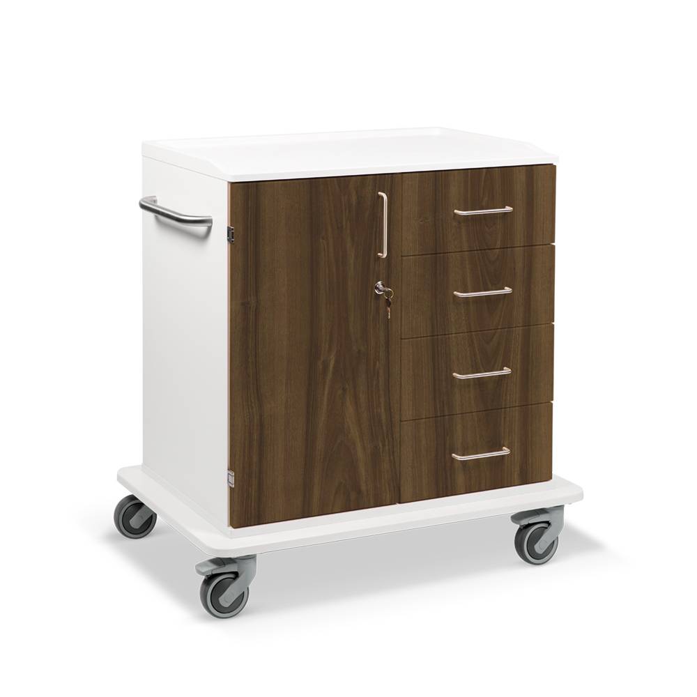 ETERNASOLID MULTICART Multifunktionswagen T22 mit einer Drehtür links, 4 Schubladen rechts und Schiebegriff, Walnuss