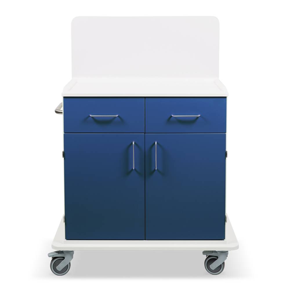 ETERNASOLID MULTICART Multifunktionswagen T21 mit Rückwand, 2 Drehtüren, 2 Schubladen und Schiebegriff, blau