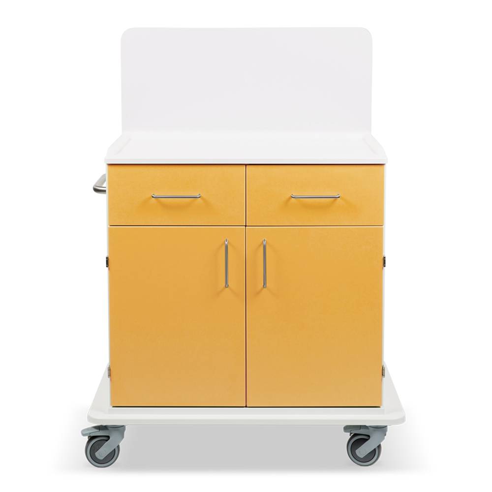 ETERNASOLID MULTICART Multifunktionswagen T21 mit Rückwand, 2 Drehtüren, 2 Schubladen und Schiebegriff, gelb