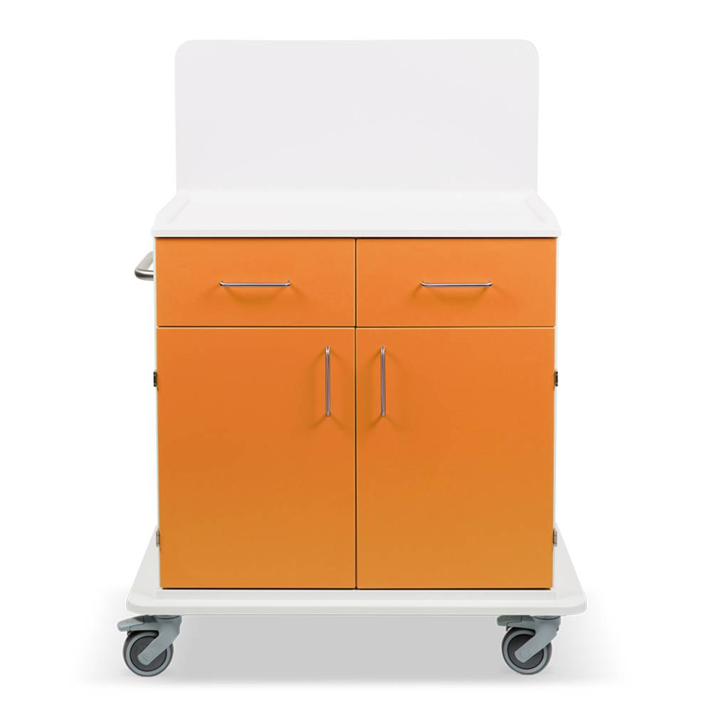 ETERNASOLID MULTICART Multifunktionswagen T21 mit Rückwand, 2 Drehtüren, 2 Schubladen und Schiebegriff, orange