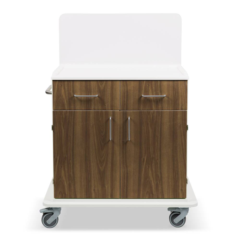 ETERNASOLID MULTICART Multifunktionswagen T21 mit Rückwand, 2 Drehtüren, 2 Schubladen und Schiebegriff, Walnuss