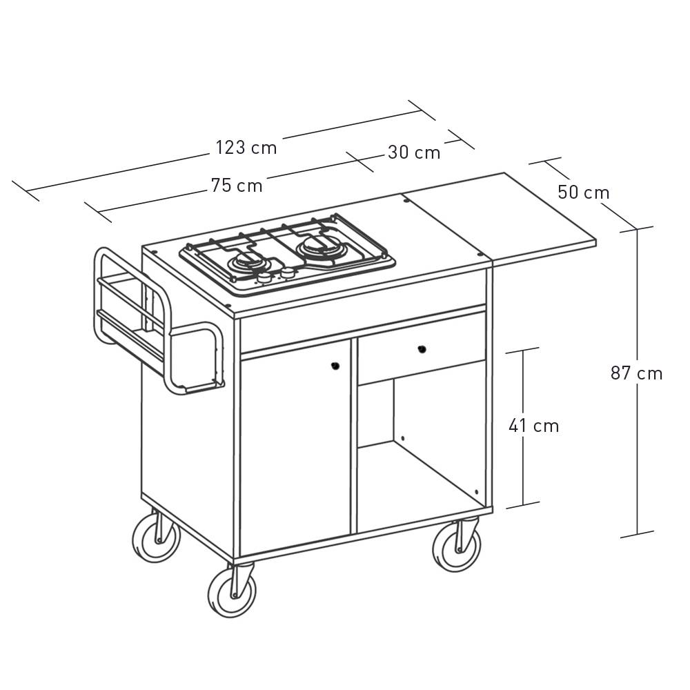 ETERNASOLID Flambierwagen Vulcano, 2 Brenner zusammen, Eiche