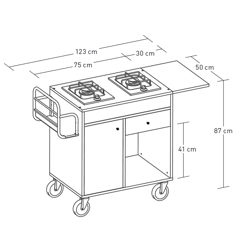 ETERNASOLID Flambierwagen Vulcano, 2 Brenner getrennt, Eiche