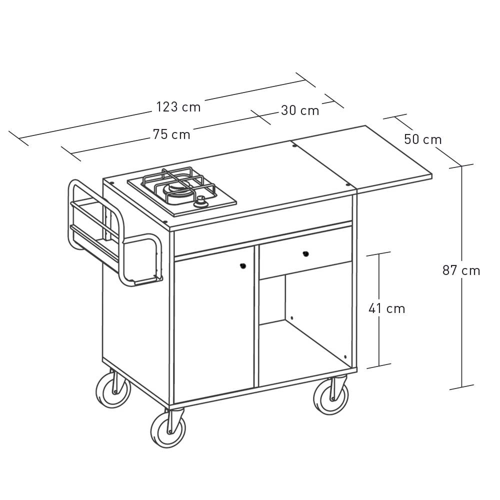 ETERNASOLID Flambierwagen Vulcano, 1 Brenner, Eiche