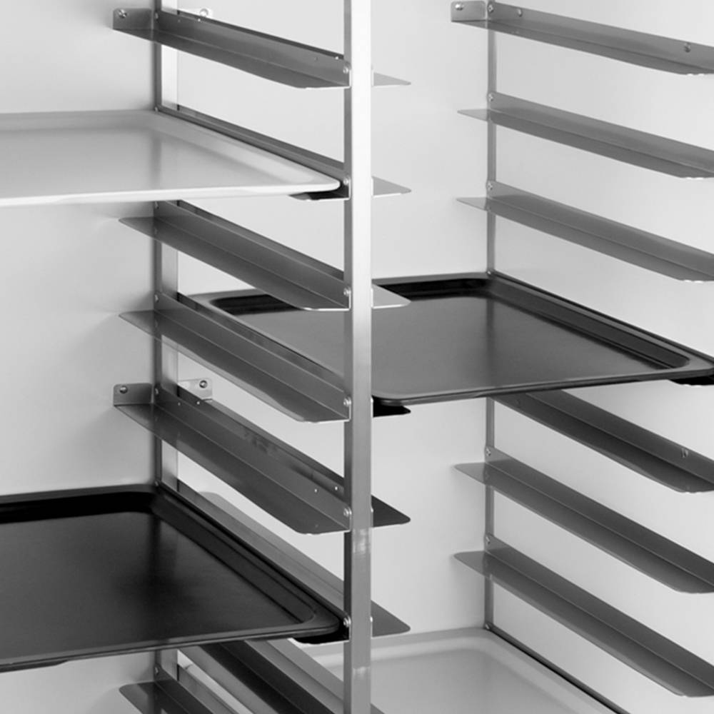 ETERNASOLID Tablettwagen für 12 GN-Tabletts, L-Auflagen, 2 Seitenwände, Rückwand und Oberplatte, Tabak