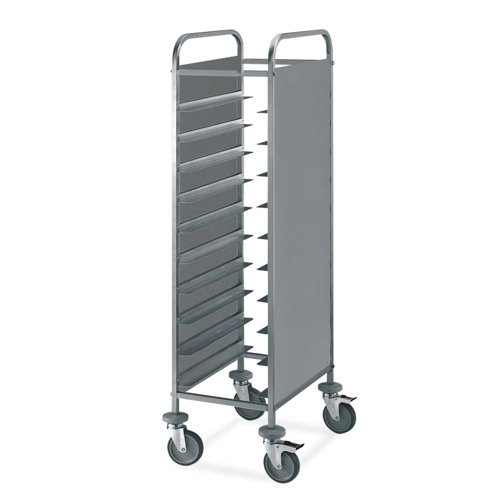 ETERNASOLID Tablettwagen für 12 EN-Tabletts, L-Auflagen, 2 Seitenwände, Edelstahl