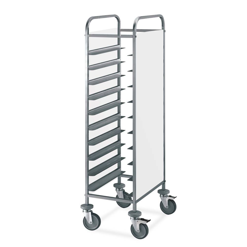 ETERNASOLID Tablettwagen für 12 EN-Tabletts, L-Auflagen, 2 Seitenwände, Weiß