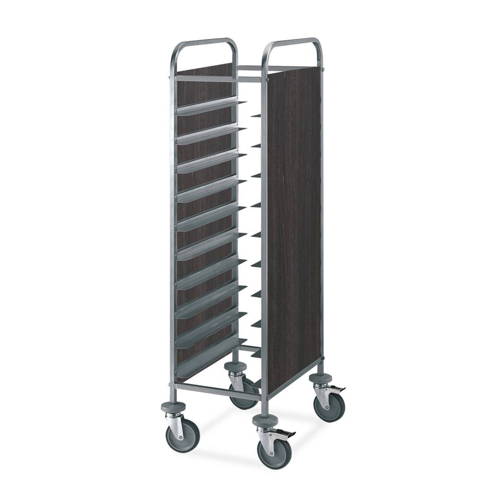 ETERNASOLID Tablettwagen für 12 EN-Tabletts, L-Auflagen, 2 Seitenwände, Tabak