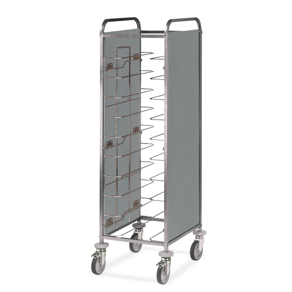 ETERNASOLID Tablettwagen für 12 Tabletts, Universal-Bügel, 2 Seitenwände, Edelstahl
