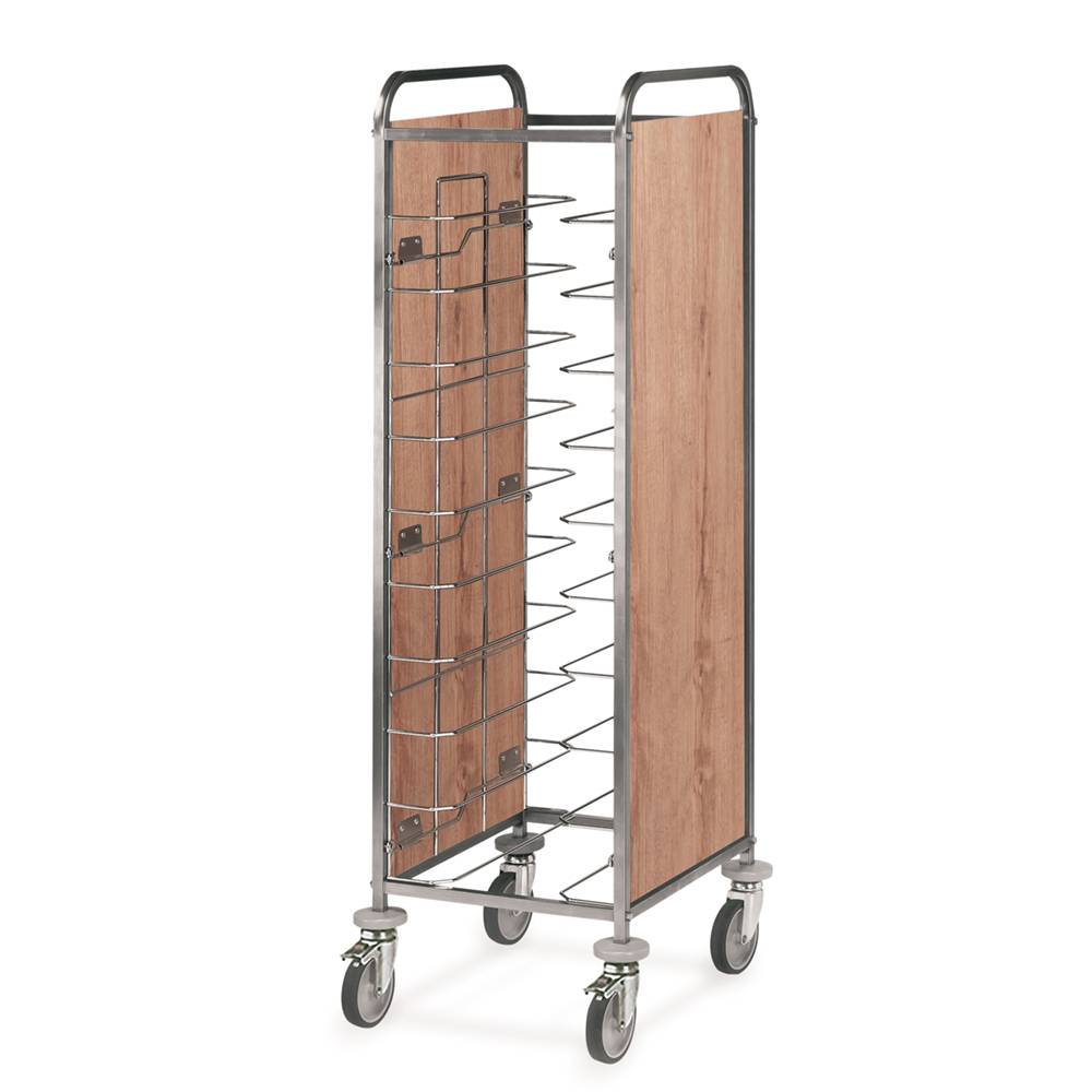 ETERNASOLID Tablettwagen für 10 Tabletts, Universal-Bügel, 2 Seitenwände, Eiche