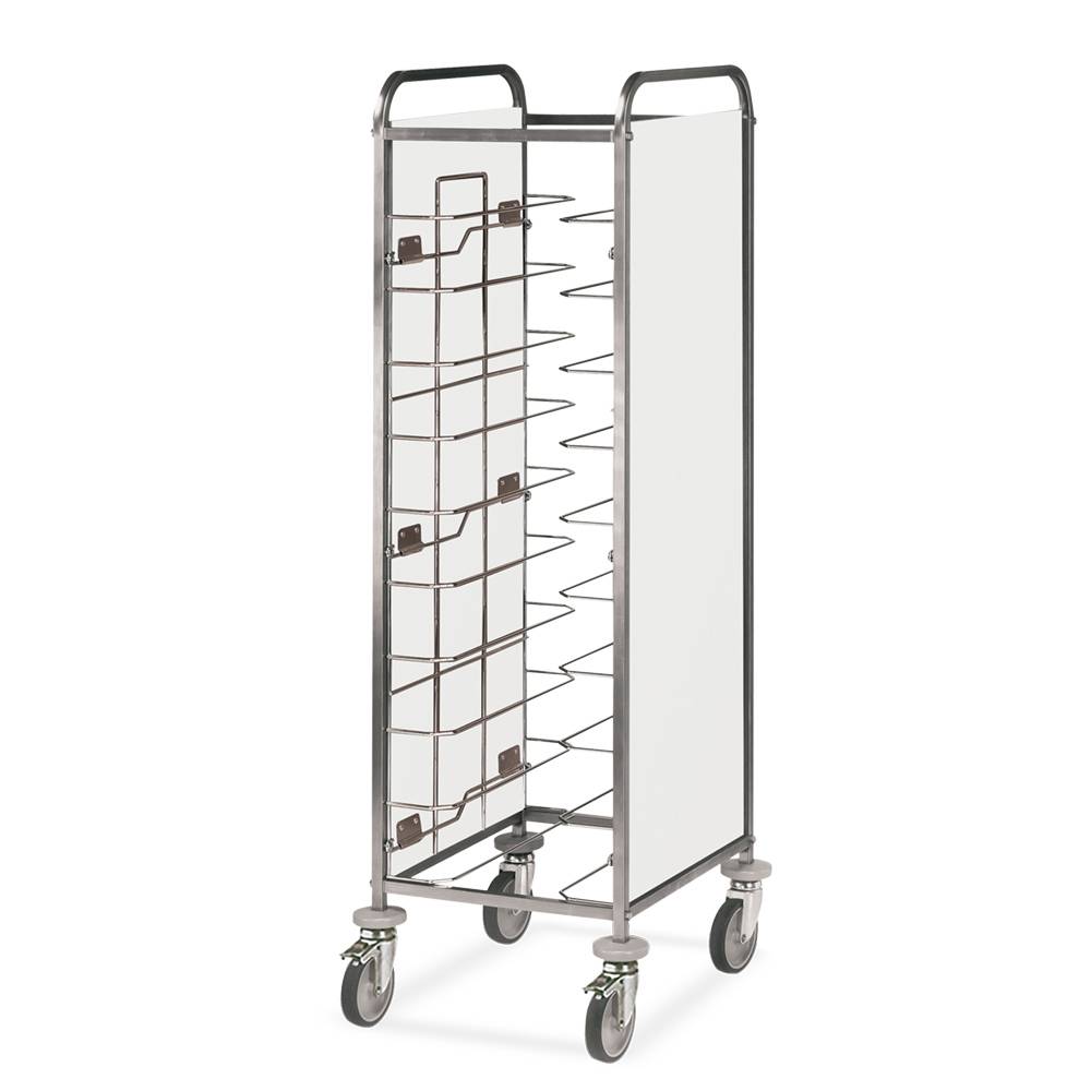 ETERNASOLID Tablettwagen für 12 Tabletts, Universal-Bügel, 2 Seitenwände, Weiß