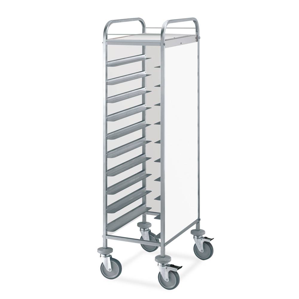 ETERNASOLID Tablettwagen für 12 GN-Tabletts, L-Auflagen, 2 Seitenwände, Rückwand und Oberplatte, Weiß