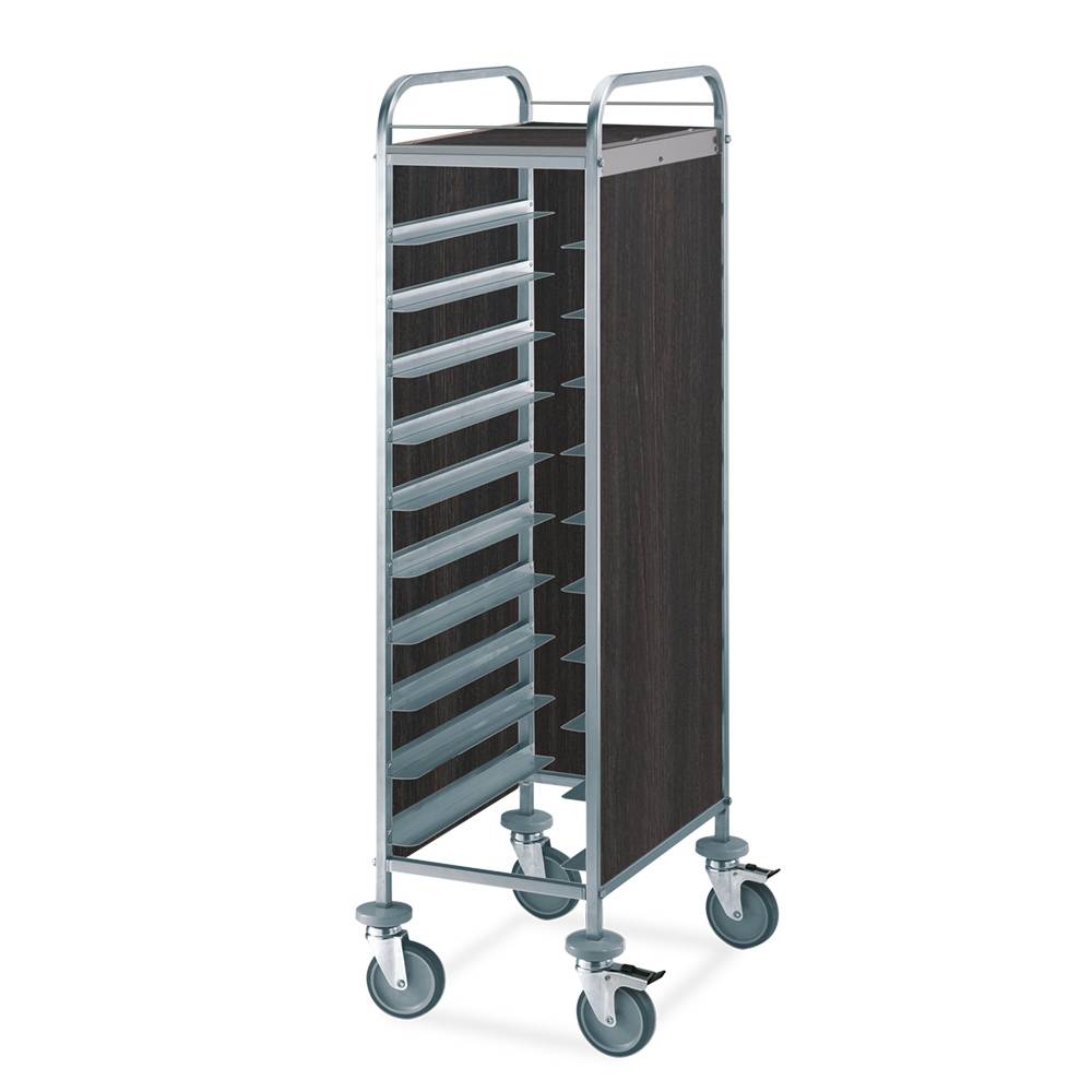 ETERNASOLID Tablettwagen für 10 EN-Tabletts, L-Auflagen, 2 Seitenwände, Rückwand und Oberplatte, Tabak