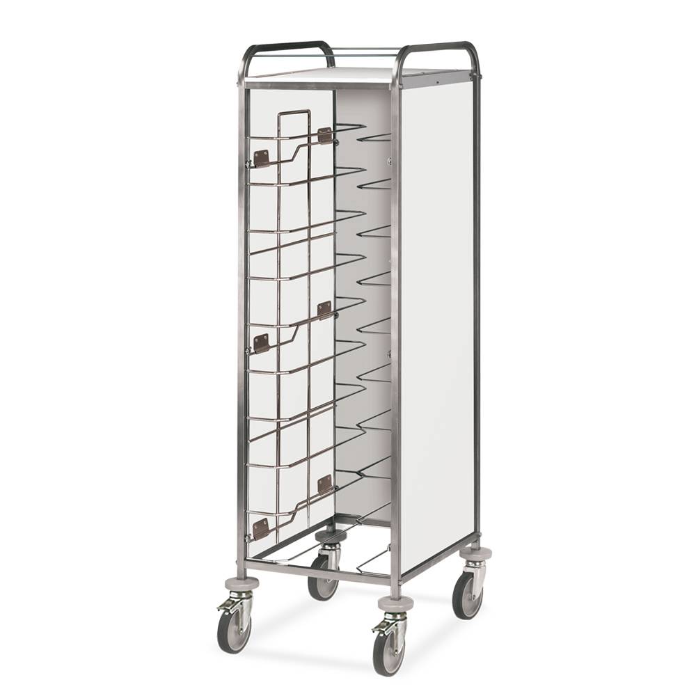 ETERNASOLID Tablettwagen für 12 Tabletts, Universal-Bügel, 2 Seitenwände, Rückwand und Oberplatte, Weiß